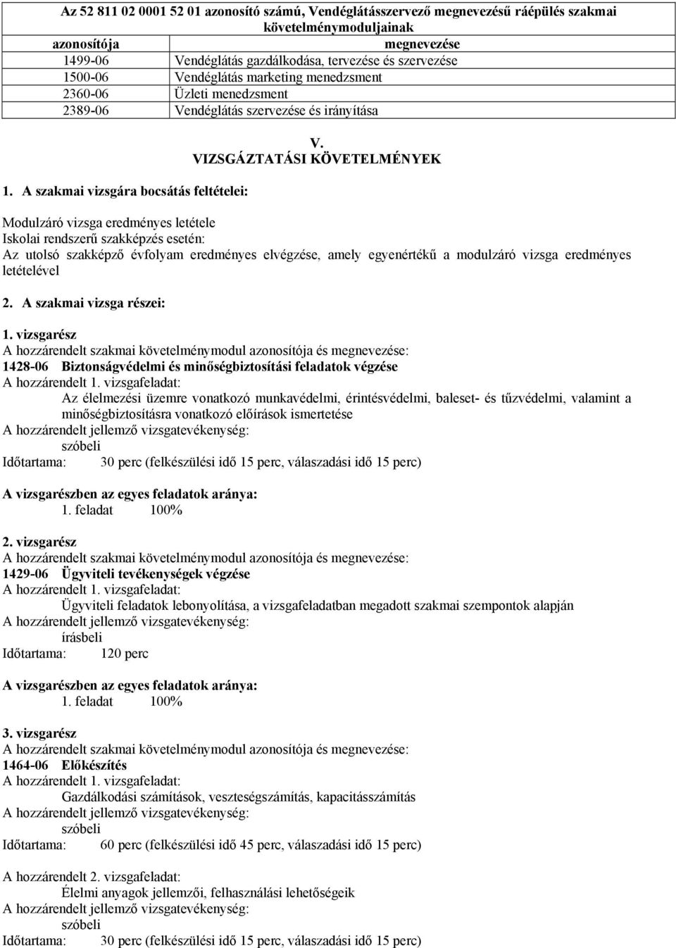 VIZSGÁZTATÁSI KÖVETELMÉNYEK Modulzáró vizsga eredményes letétele Iskolai rendszerű szakképzés esetén: Az utolsó szakképző évfolyam eredményes elvégzése, amely egyenértékű a modulzáró vizsga