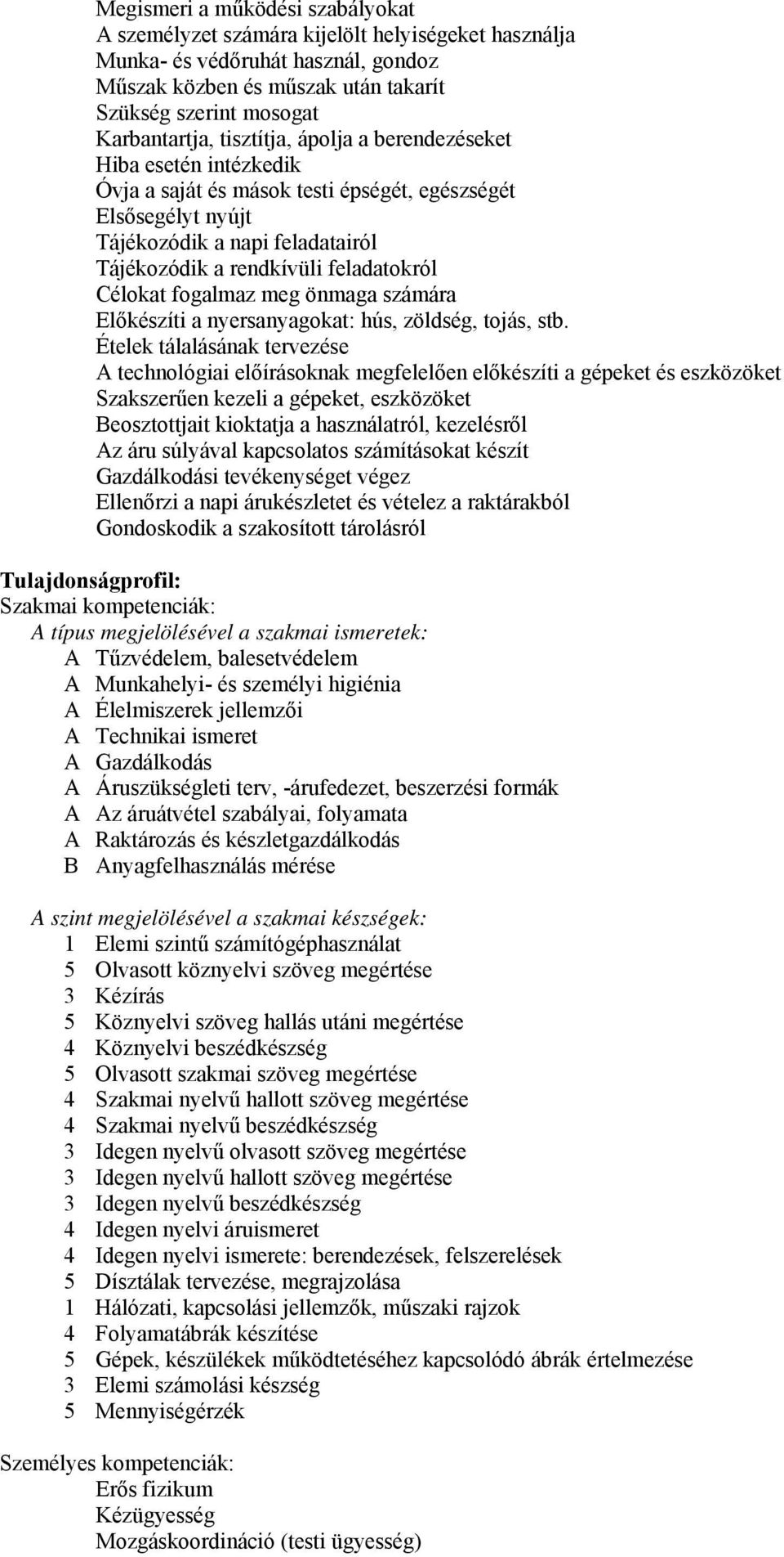 Célokat fogalmaz meg önmaga számára Előkészíti a nyersanyagokat: hús, zöldség, tojás, stb.