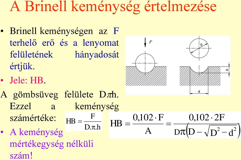 A gömbsüveg felülete D h. Ezzel a keménység számértéke: F HB D.