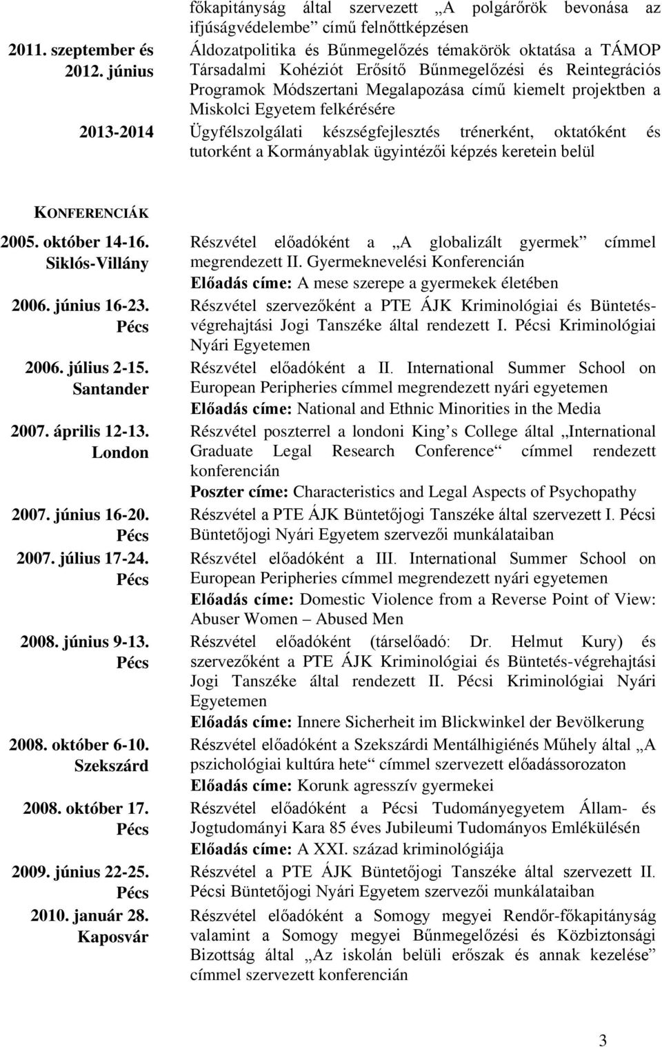 Egyetem felkérésére 2013-2014 Ügyfélszolgálati készségfejlesztés trénerként, oktatóként és tutorként a Kormányablak ügyintézői képzés keretein belül KONFERENCIÁK 2005. október 14-16.