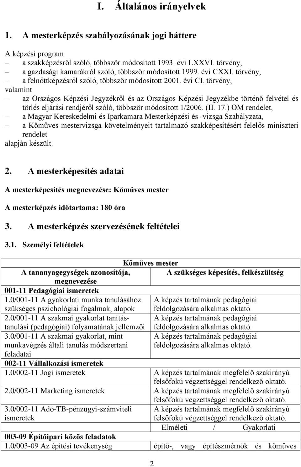 törvény, valamint az Országos Képzési Jegyzékről és az Országos Képzési Jegyzékbe történő felvétel és törlés eljárási rendjéről szóló, többször módosított 1/2006. (II. 17.