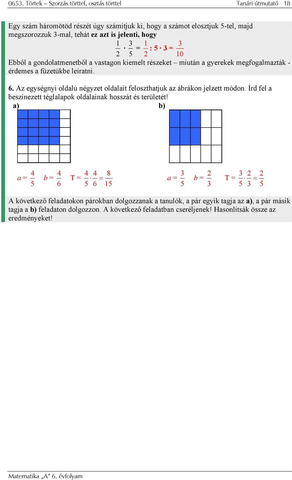 Az egységnyi oldalú négyzet oldalait feloszthatjuk az ábrákon jelzett módon. Írd fel a beszínezett téglalapok oldalainak hosszát és területét!