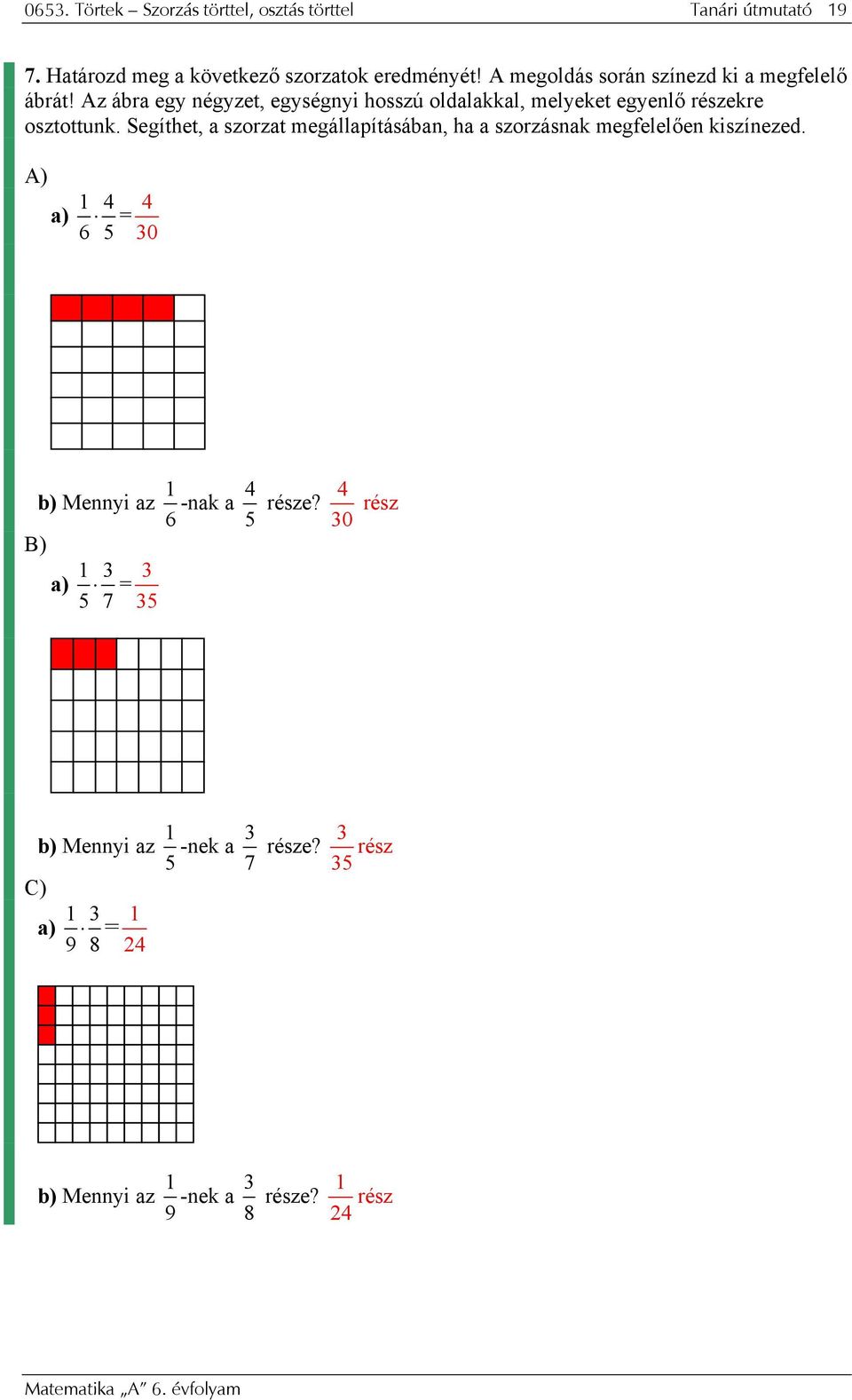Az ábra egy négyzet, egységnyi hosszú oldalakkal, melyeket egyenlő részekre osztottunk.