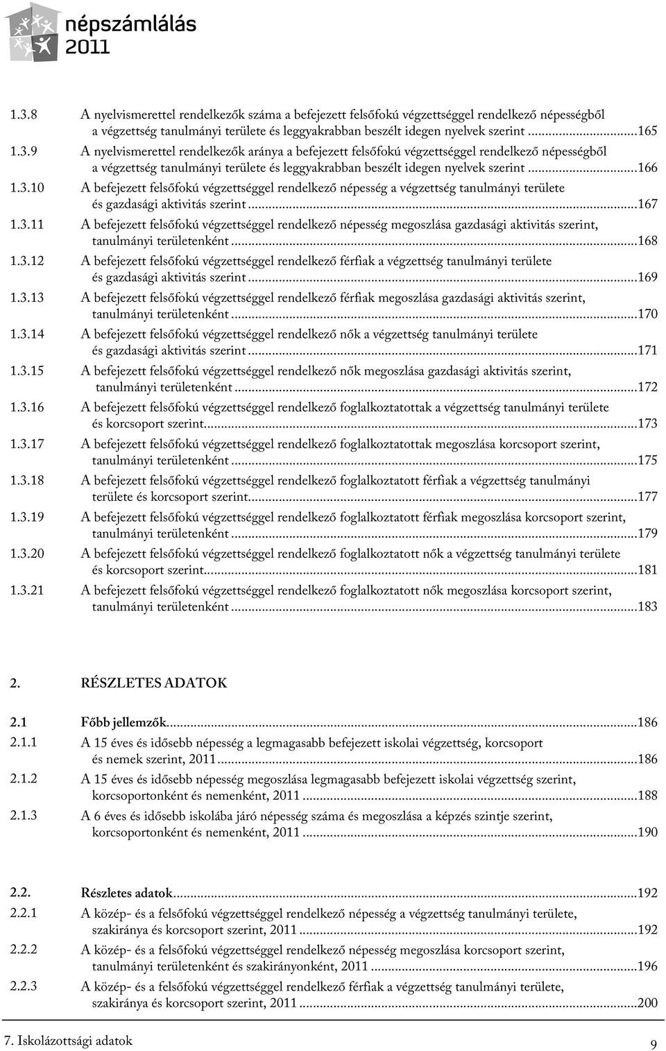 ..168 1.3.12 A befejezett felsőfokú végzettséggel rendelkező férfiak a végzettség tanulmányi területe és gazdasági aktivitás szerint...169 1.3.13 A befejezett felsőfokú végzettséggel rendelkező férfiak megoszlása gazdasági aktivitás szerint, tanulmányi területenként.