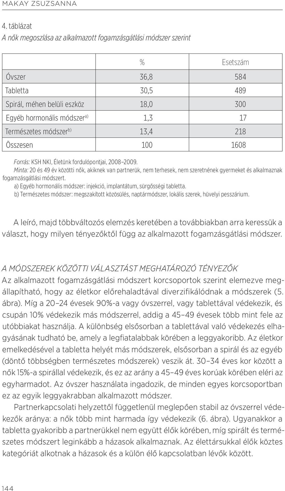 Természetes módszer b) 13,4 218 Összesen 100 1608 Forrás: KSH NKI, Életünk fordulópontjai, 2008 2009.