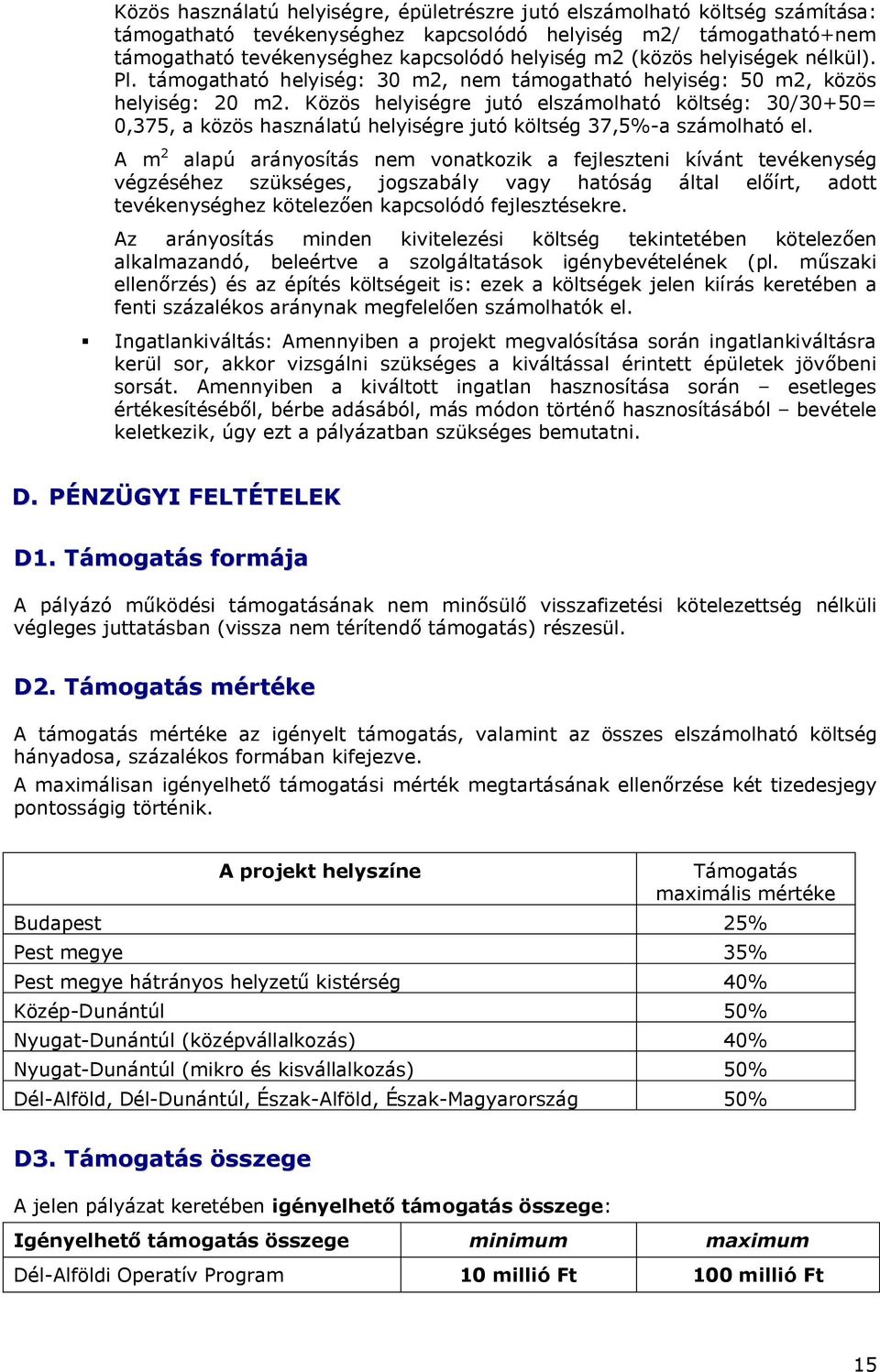 Közös helyiségre jutó elszámolható költség: 30/30+50= 0,375, a közös használatú helyiségre jutó költség 37,5%-a számolható el.