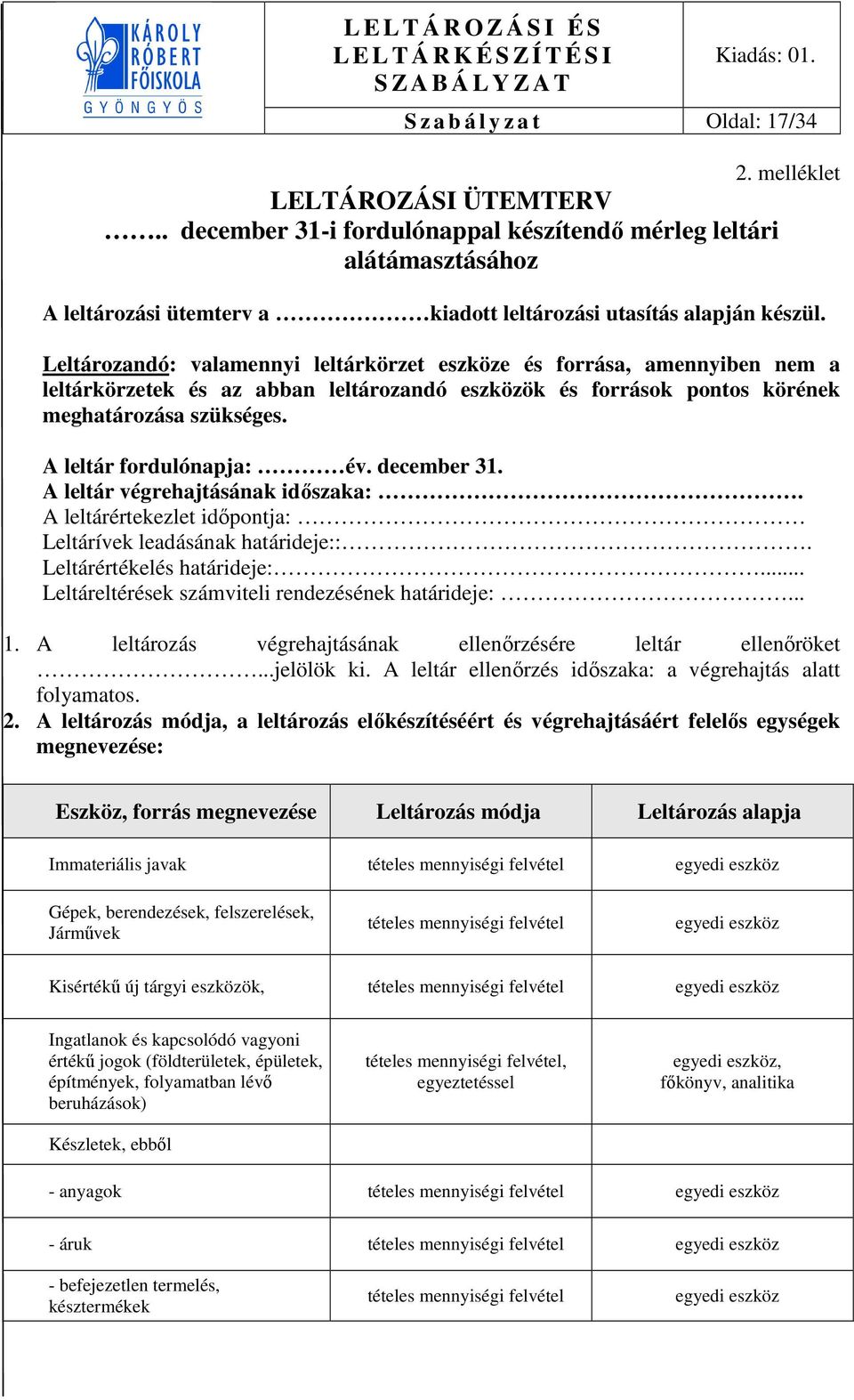 Leltározási és leltárkészítési szabályzat - PDF Ingyenes letöltés
