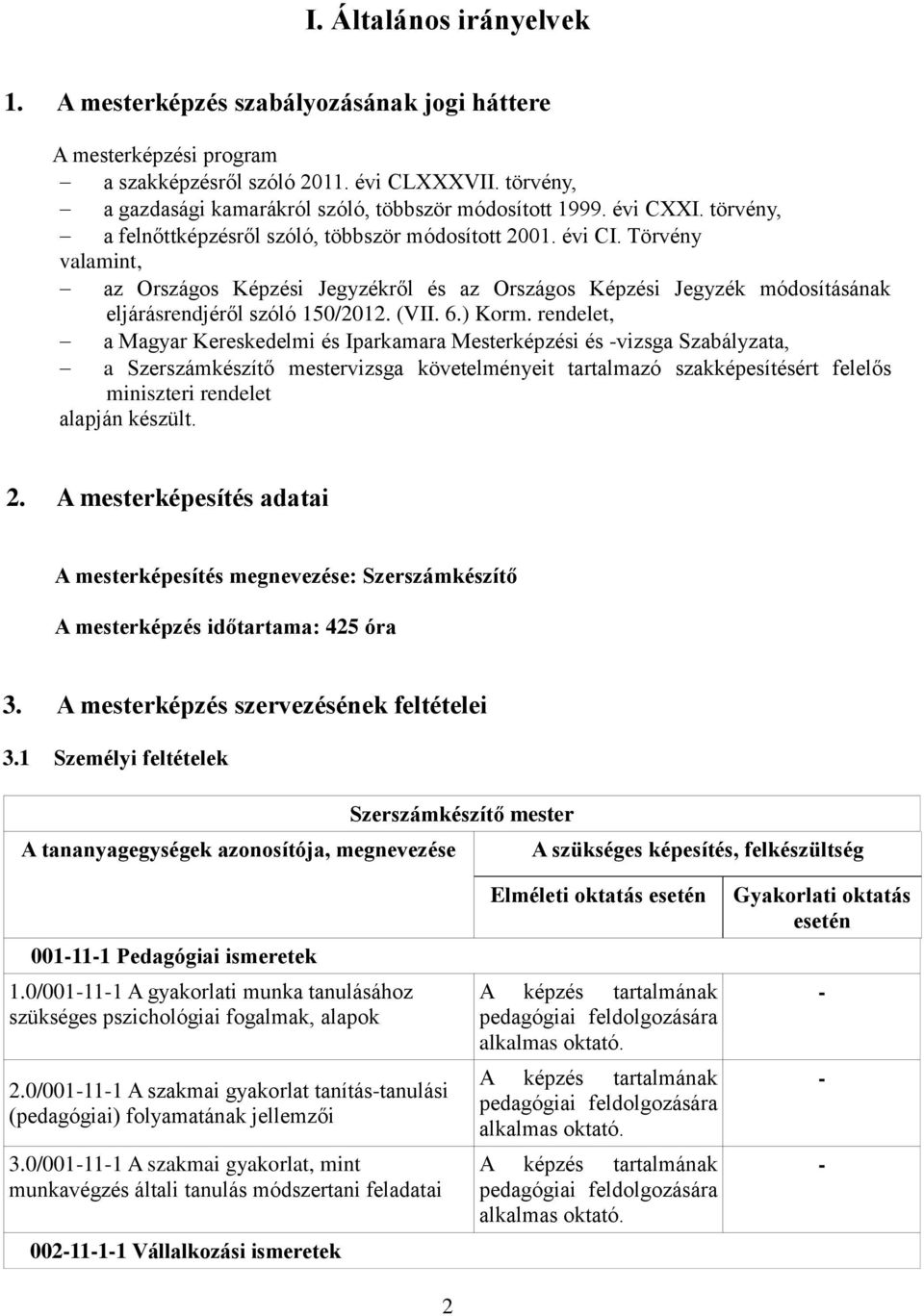 Törvény valamint, az Országos Képzési Jegyzékről és az Országos Képzési Jegyzék módosításának eljárásrendjéről szóló 150/2012. (VII. 6.) Korm.