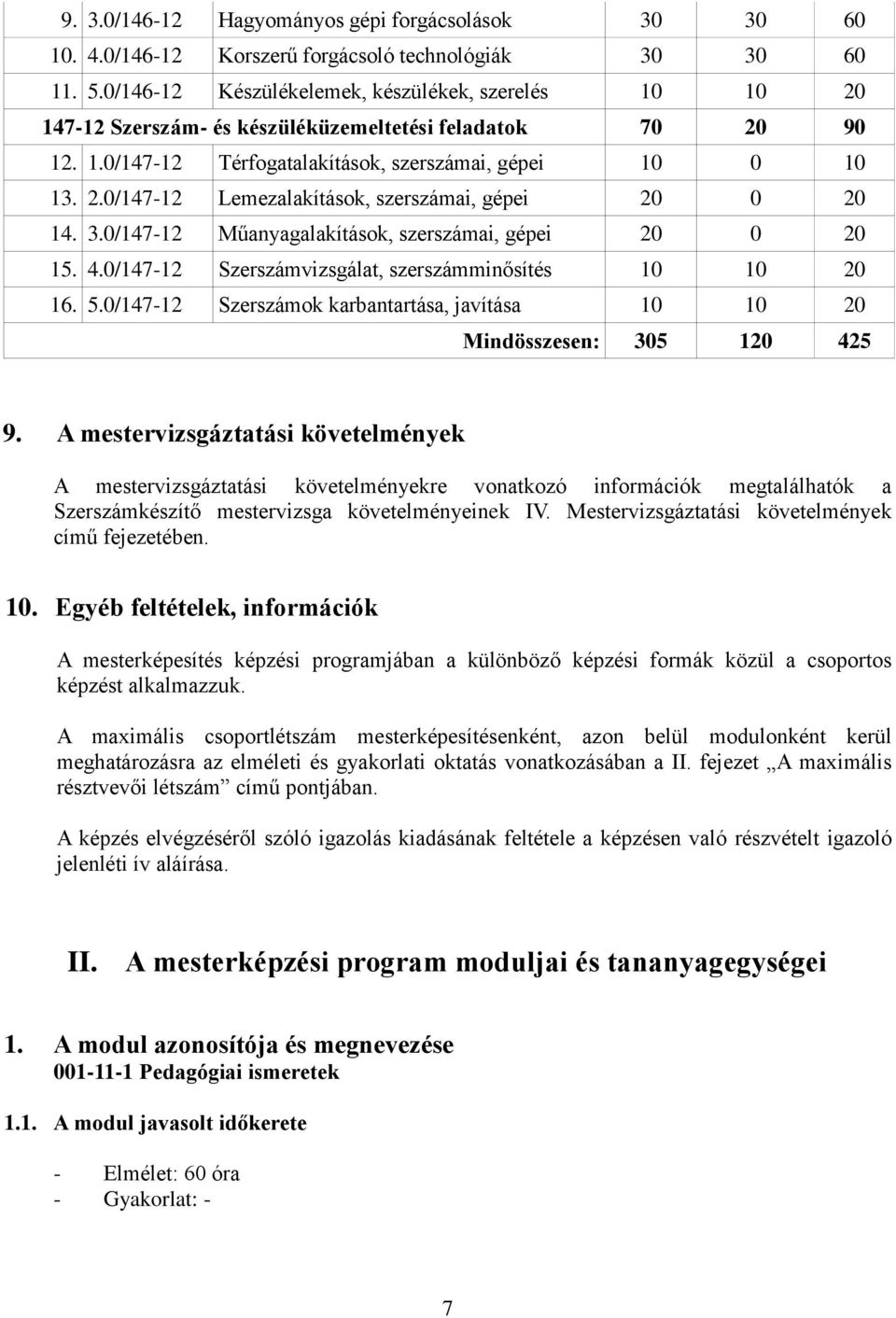 3.0/147-12 Műanyagalakítások, szerszámai, gépei 20 0 20 15. 4.0/147-12 Szerszámvizsgálat, szerszámminősítés 10 10 20 16. 5.