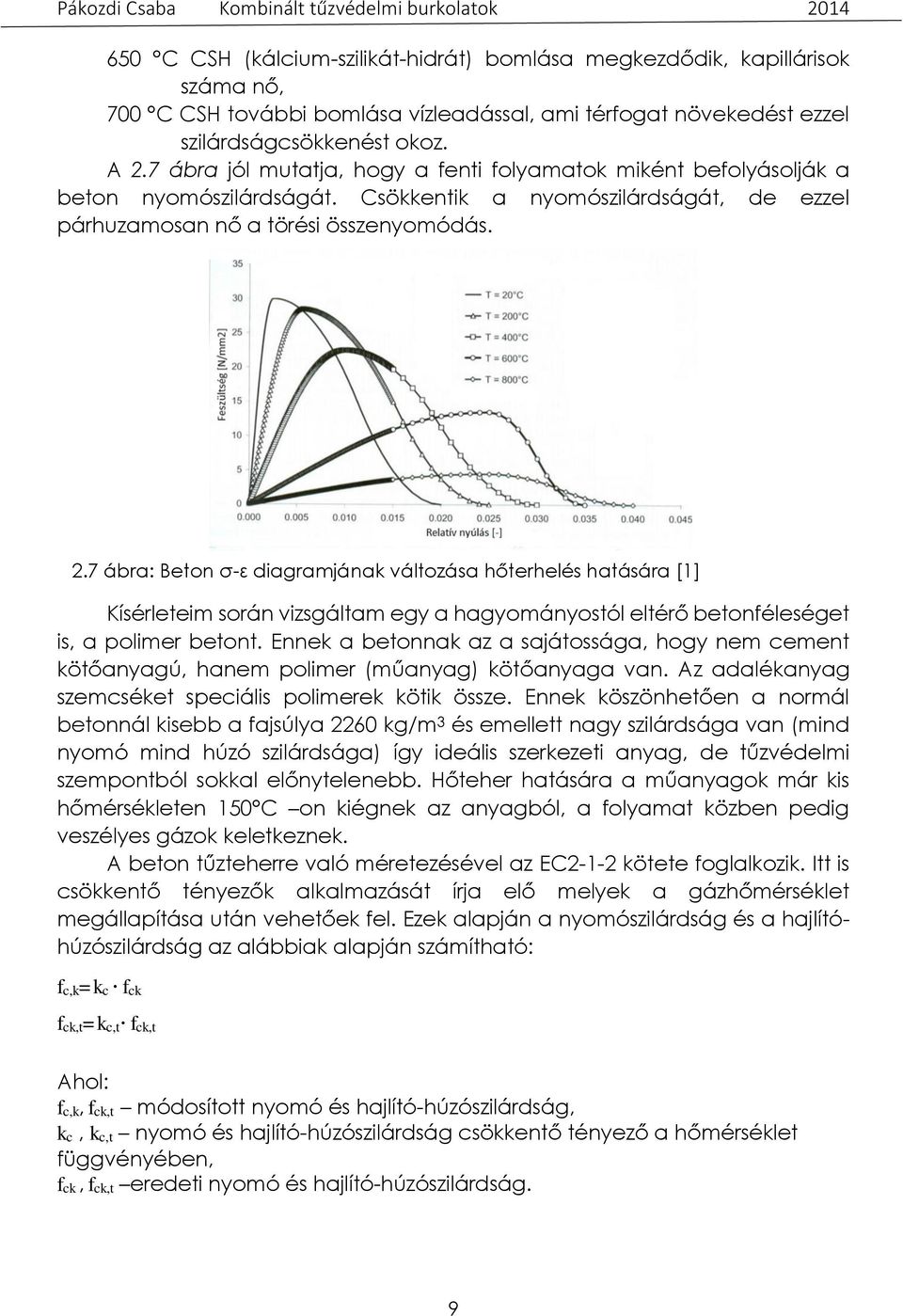 7 ábra: Beton σ-ε diagramjának változása hőterhelés hatására [1] ]] Kísérleteim során vizsgáltam egy a hagyományostól eltérő betonféleséget is, a polimer betont.