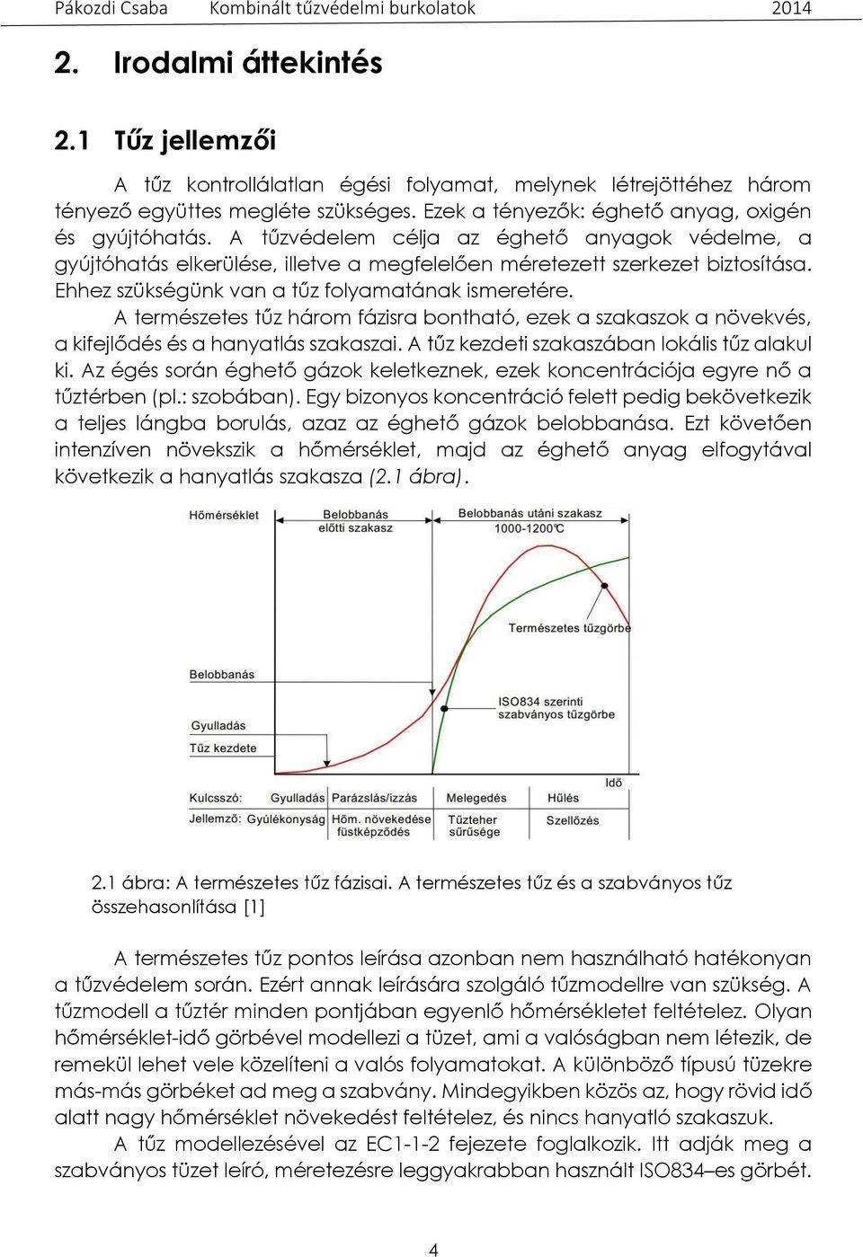 A természetes tűz három fázisra bontható, ezek a szakaszok a növekvés, a kifejlődés és a hanyatlás szakaszai. A tűz kezdeti szakaszában lokális tűz alakul ki.