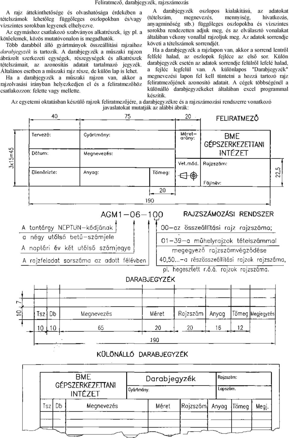 sorokba rendezetten adjuk meg, és az elválasztó vonalakat Az egymáshoz csatlakozó szabványos alkatrészek, így pl. a általában vékony vonallal rajzoljuk meg.