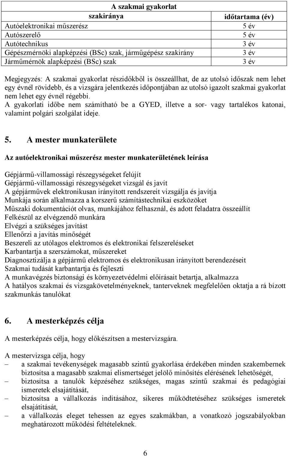 gyakorlat nem lehet egy évnél régebbi. A gyakorlati időbe nem számítható be a GYED, illetve a sor- vagy tartalékos katonai, valamint polgári szolgálat ideje. 5.