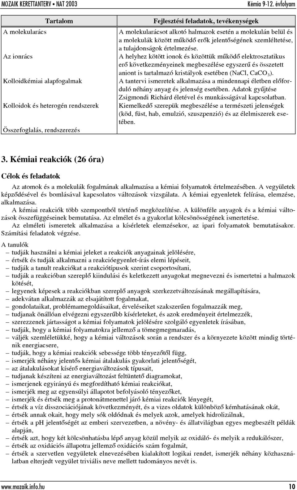 A helyhez kötött ionok és közöttük mûködõ elektrosztatikus erõ következményeinek megbeszélése egyszerû és összetett aniont is tartalmazó kristályok esetében (NaCl, CaCO 3 ).