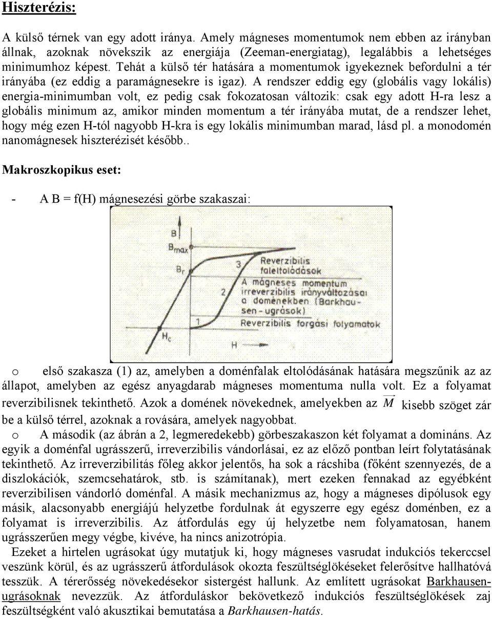 A rendszer eddig egy (globális vagy lokális) energia-minimumban volt, ez pedig csak fokozatosan változik: csak egy adott H-ra lesz a globális minimum az, amikor minden momentum a tér irányába mutat,