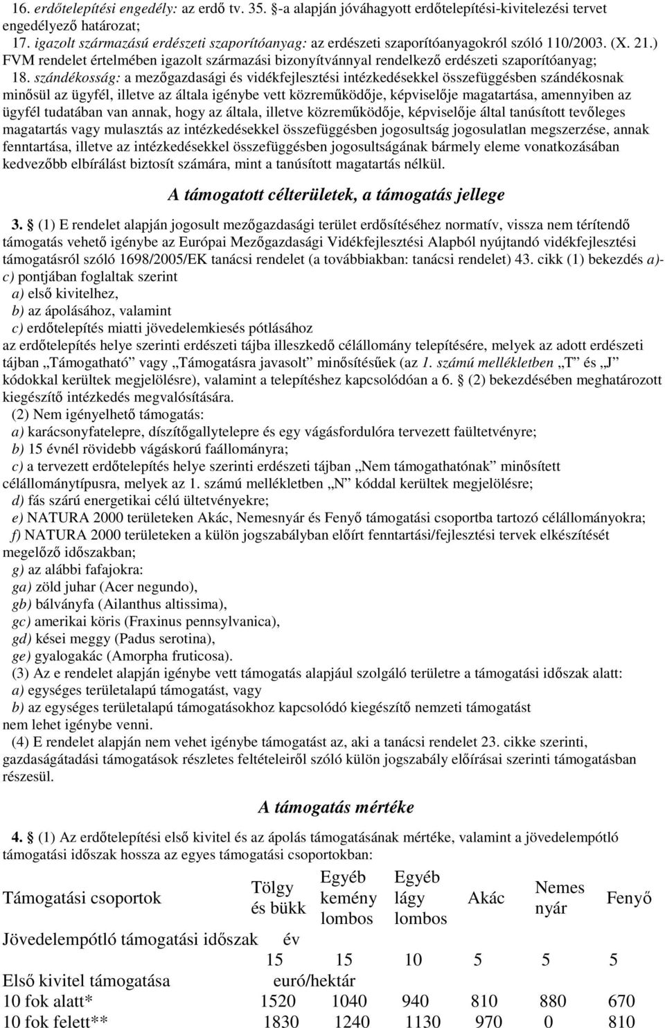 ) FVM rendelet értelmében igazolt származási bizonyítvánnyal rendelkező erdészeti szaporítóanyag; 18.