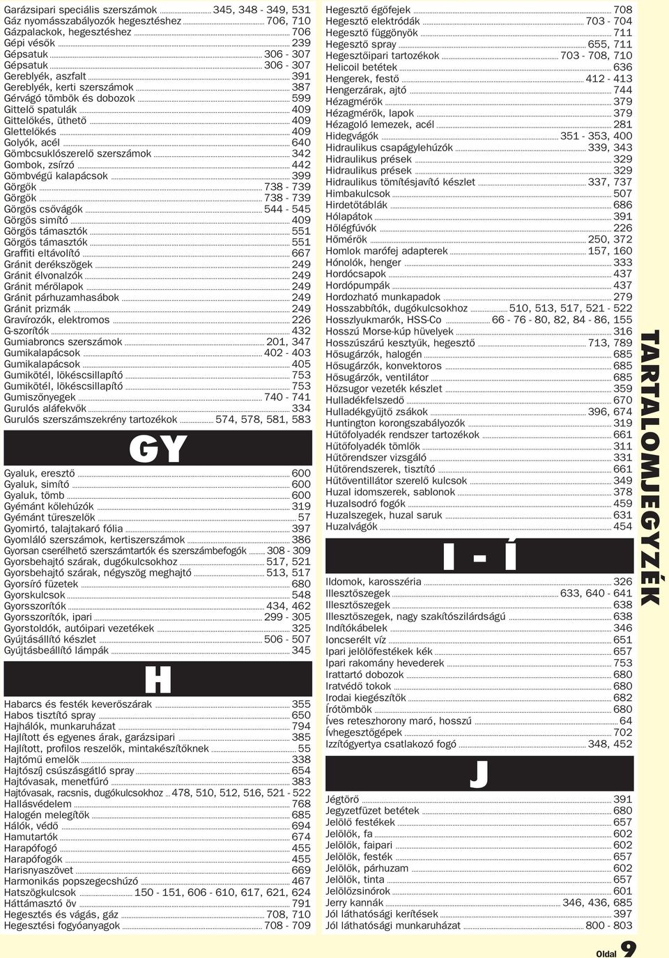 .. 640 Gömbcsuklószerelő szerszámok... 342 Gombok, zsírzó... 442 Gömbvégű kalapácsok... 399 Görgők... 738-739 Görgők... 738-739 Görgős csővágók... 544-545 Görgős simító... 409 Görgős támasztók.