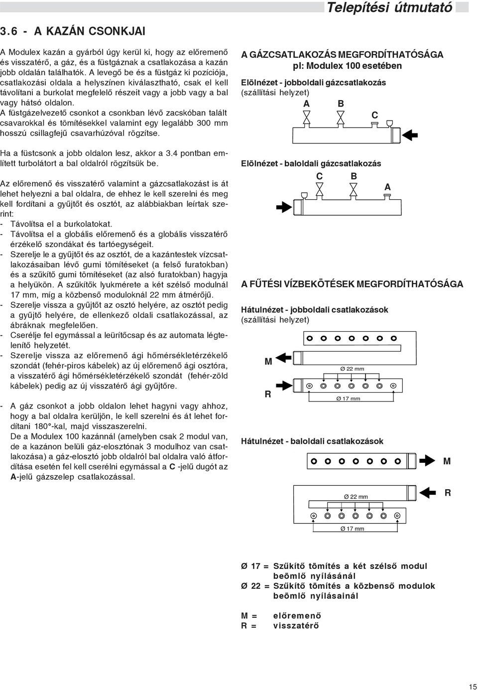 A füstgázelvezetõ csonkot a csonkban lévõ zacskóban talált csavarokkal és tömítésekkel valamint egy legalább 00 mm hosszú csillagfejû csavarhúzóval rögzítse.