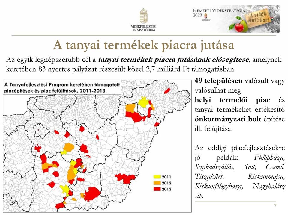 49 településen valósult vagy valósulhat meg helyi termelői piac és tanyai termékeket értékesítő önkormányzati bolt