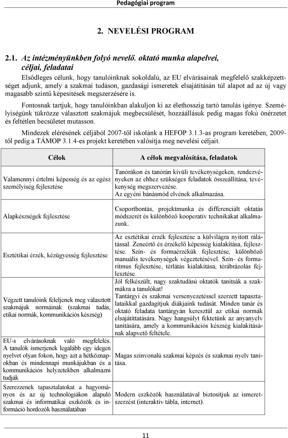 elsajátításán túl alapot ad az új vagy magasabb szintű képesítések megszerzésére is. Fontosnak tartjuk, hogy tanulóinkban alakuljon ki az élethosszig tartó tanulás igénye.