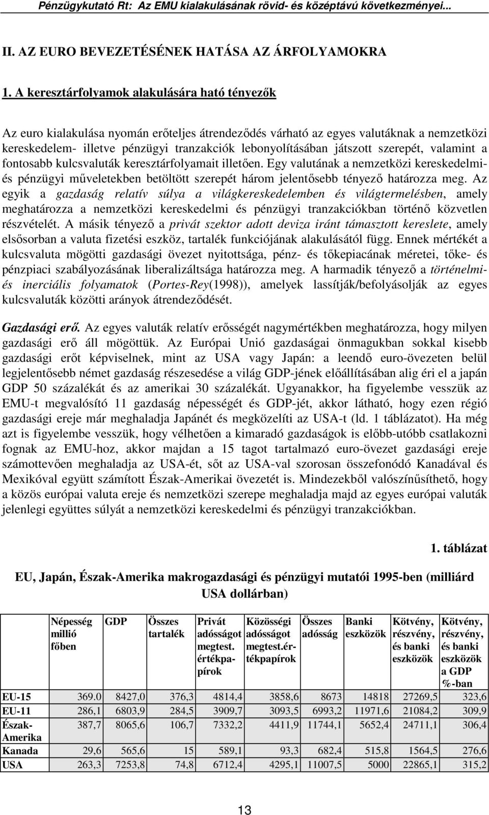 játszott szerepét, valamint a fontosabb kulcsvaluták keresztárfolyamait illetıen.