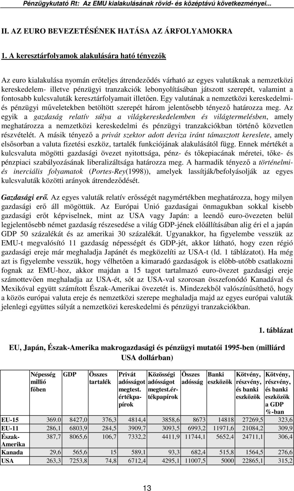 játszott szerepét, valamint a fontosabb kulcsvaluták keresztárfolyamait illetıen.