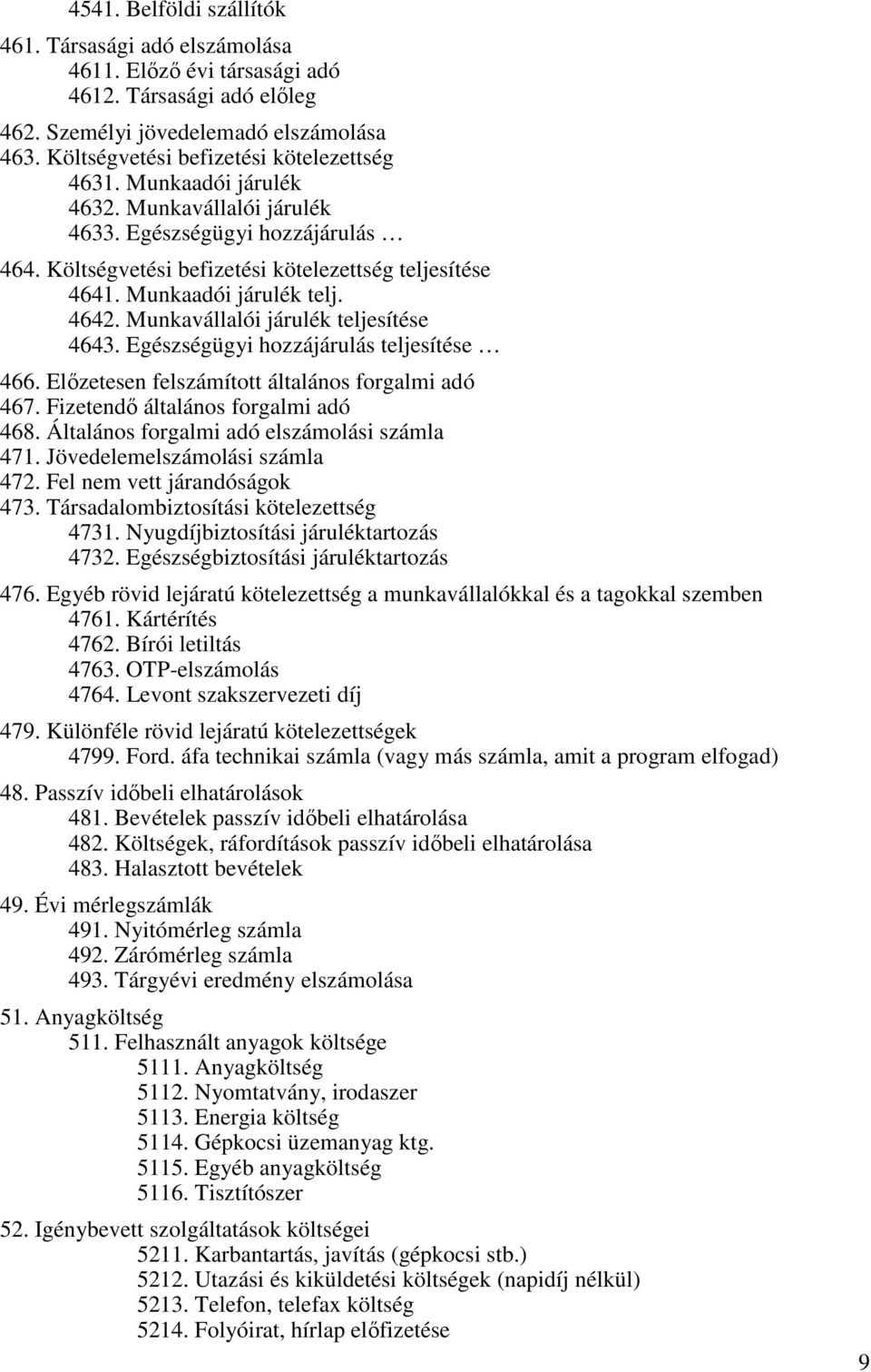 Munkaadói járulék telj. 4642. Munkavállalói járulék teljesítése 4643. Egészségügyi hozzájárulás teljesítése 466. Elızetesen felszámított általános forgalmi adó 467.