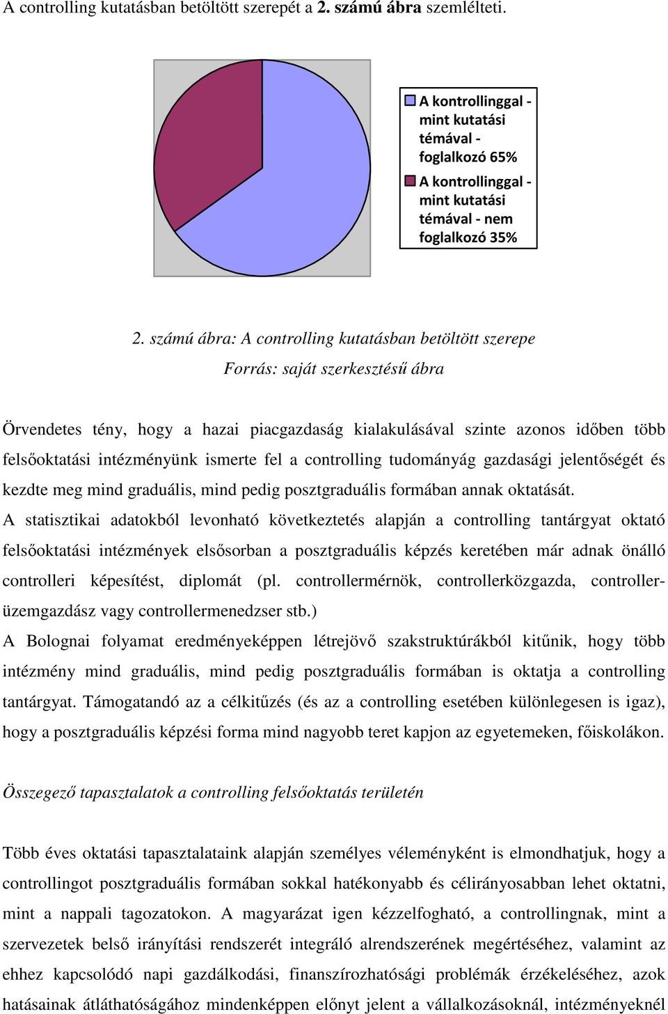 ismerte fel a controlling tudományág gazdasági jelentőségét és kezdte meg mind graduális, mind pedig posztgraduális formában annak oktatását.