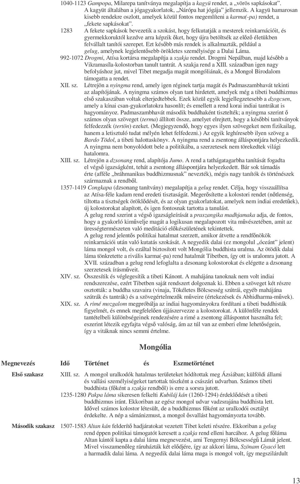 1283 A fekete sapkások bevezetik a szokást, hogy felkutatják a mesterek reinkarnációit, és gyermekkoruktól kezdve arra képzik ıket, hogy újra betöltsék az elızı életükben felvállalt tanítói szerepet.