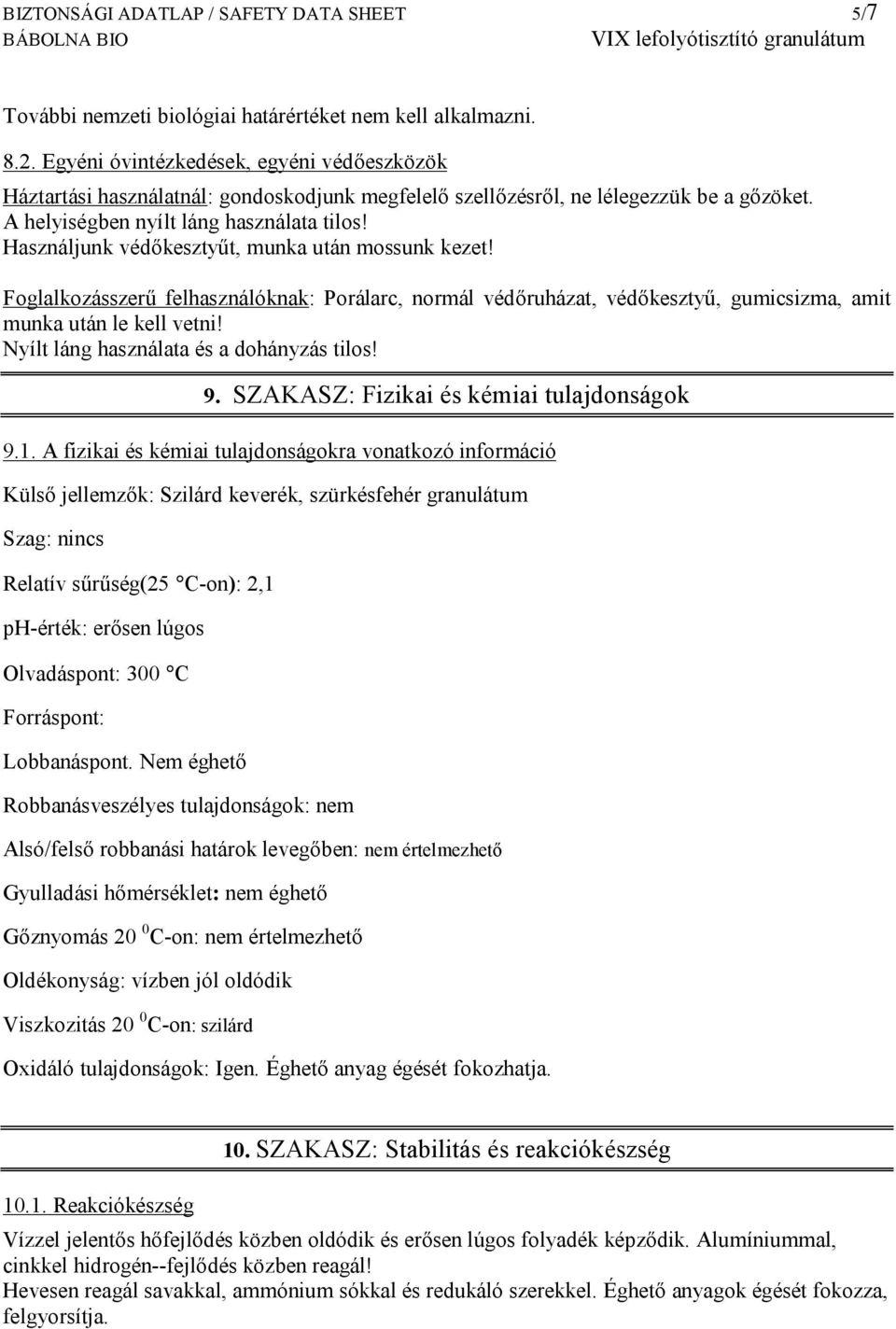 BIZTONSÁGI ADATLAP VIX lefolyótisztító granulátum - PDF Free Download