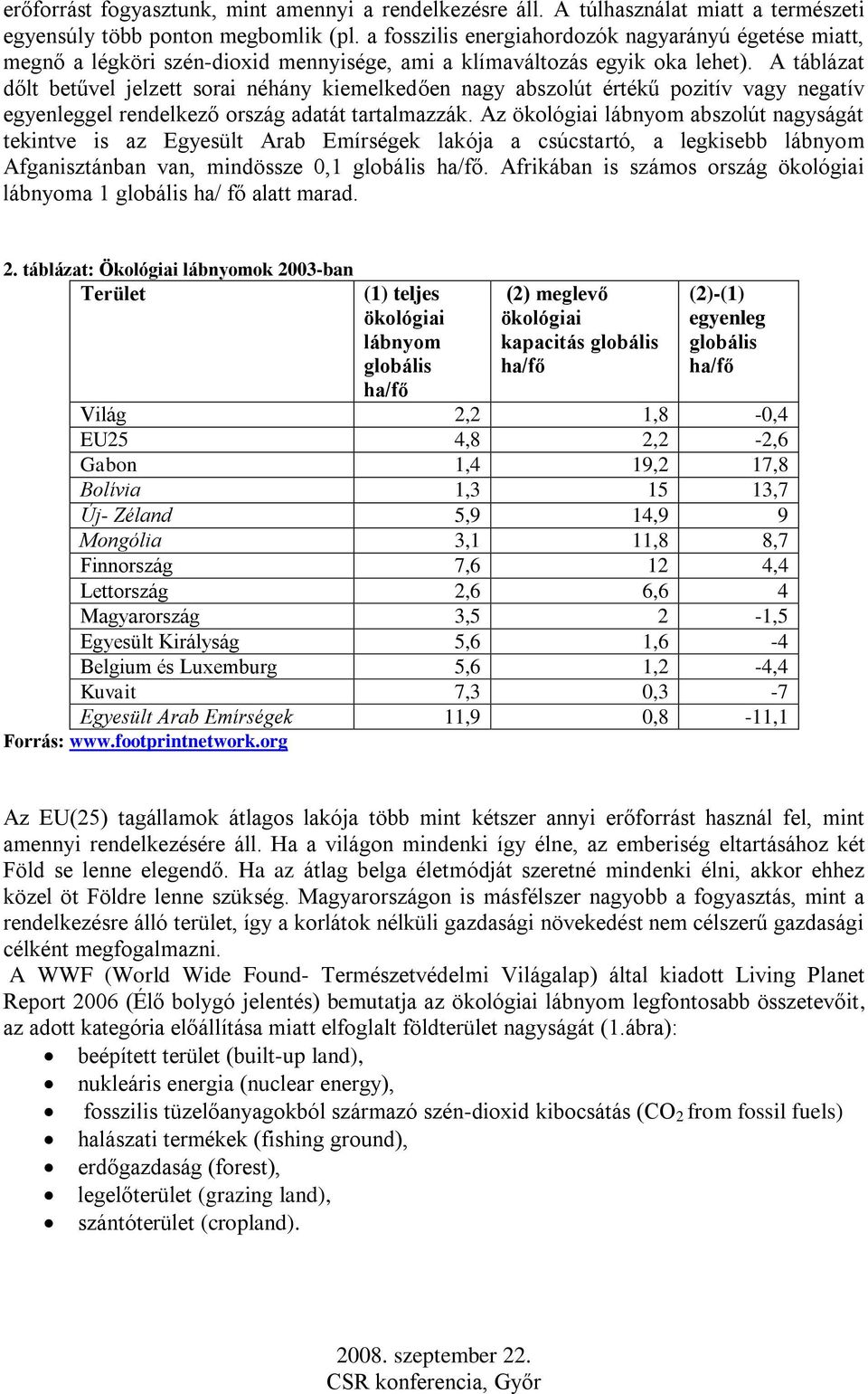 A táblázat dőlt betűvel jelzett sorai néhány kiemelkedően nagy abszolút értékű pozitív vagy negatív egyenleggel rendelkező ország adatát tartalmazzák.