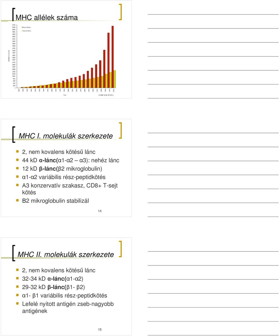 mikroglobulin) α1-α2 variábilis rész-peptidkötés Α3 konzervatív szakasz, CD8+ T-sejt kötés Β2 mikroglobulin