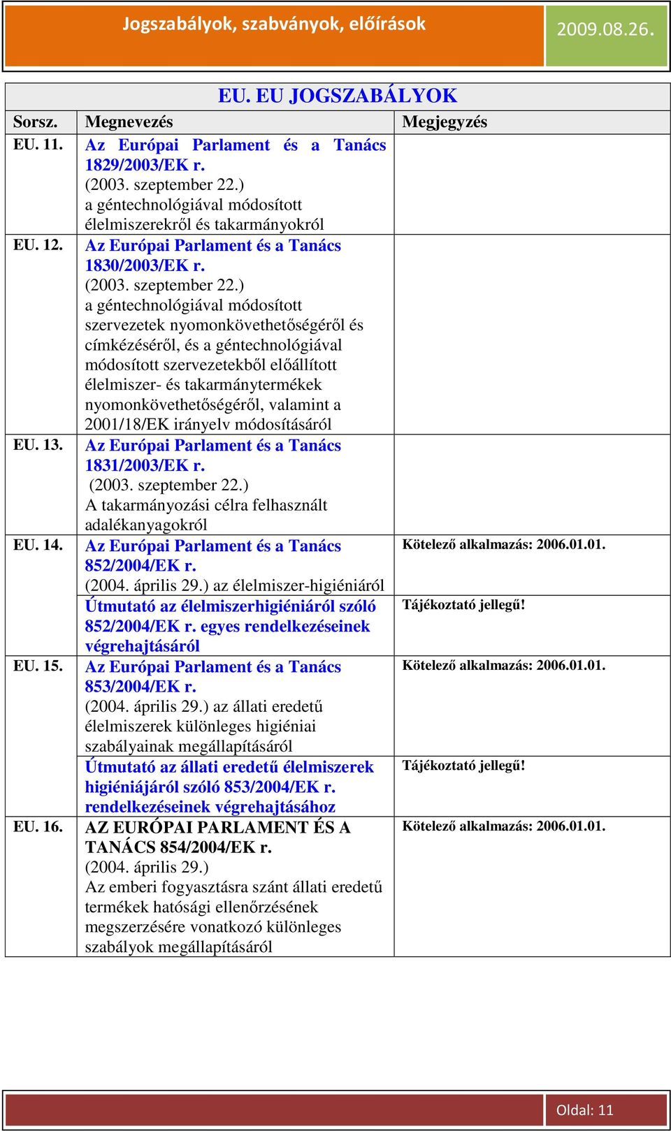 ) a géntechnológiával módosított szervezetek nyomonkövethetıségérıl és címkézésérıl, és a géntechnológiával módosított szervezetekbıl elıállított élelmiszer- és takarmánytermékek