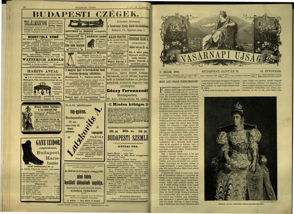 L e g r é g i b b s z b d irod. T e l e f o n. Vsárnpi Újság kidó-hivtlábn Ngy válsztékbn I Budpest IV. Egyetem- utcz 4. GEITTNER és RAUSCH c z é g n é l A n d r á s s y - ú t 8. sz.