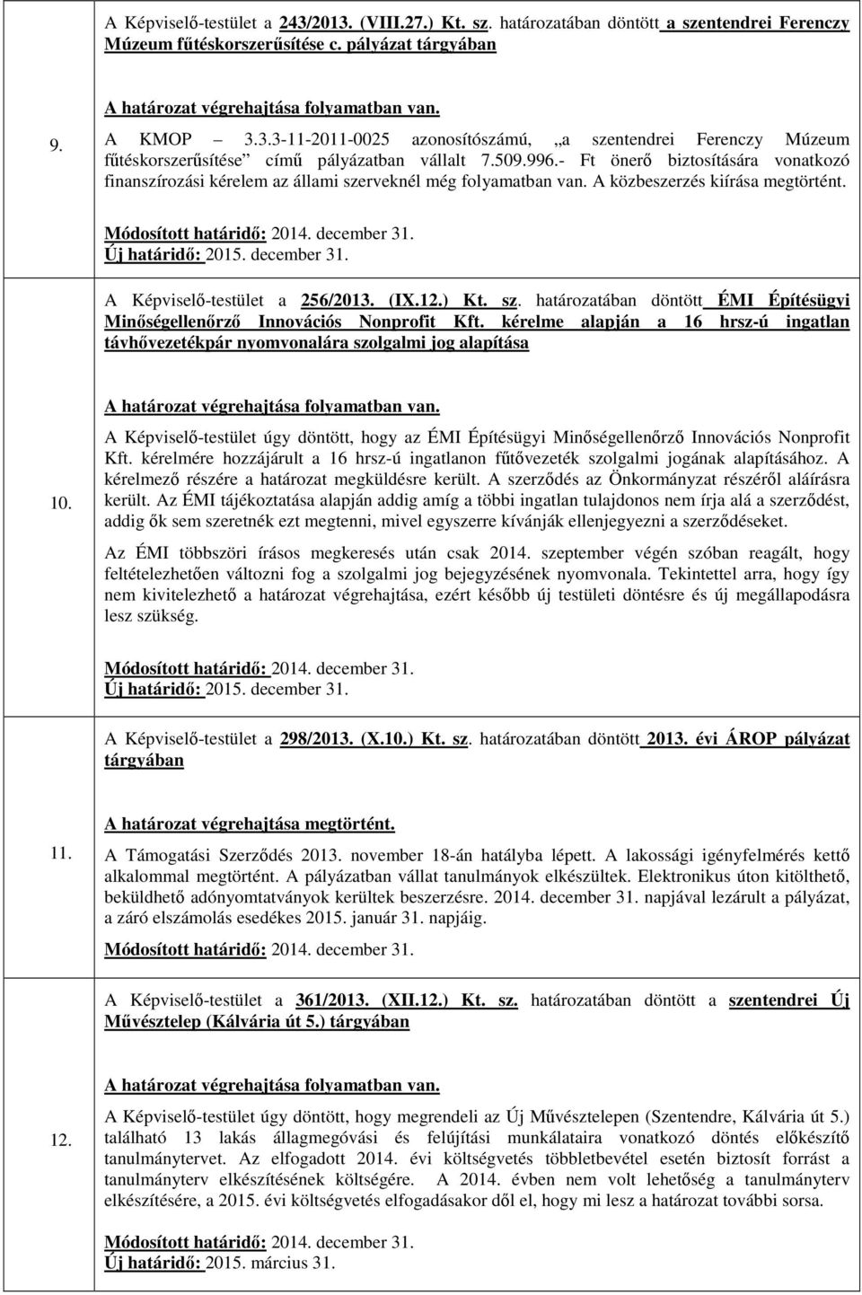 A Képviselő-testület a 256/2013. (IX.12.) Kt. sz. határozatában döntött ÉMI Építésügyi Minőségellenőrző Innovációs Nonprofit Kft.