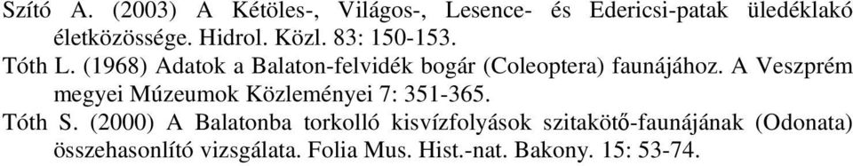 A Veszprém megyei Múzeumok Közleményei 7: 351-365. Tóth S.