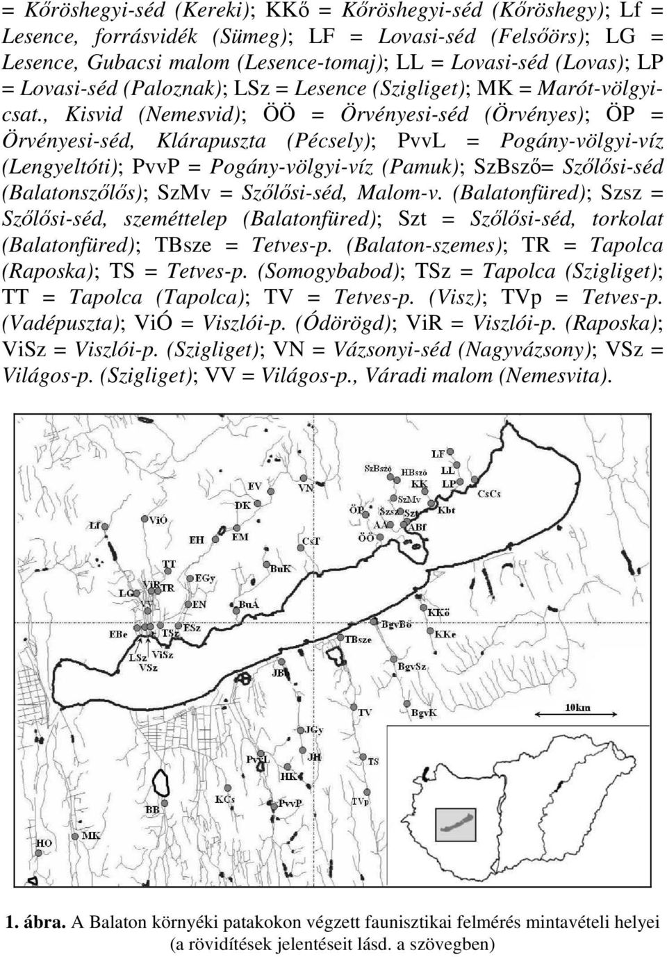 , Kisvid (Nemesvid); ÖÖ = Örvényesi-séd (Örvényes); ÖP = Örvényesi-séd, Klárapuszta (Pécsely); PvvL = Pogány-völgyi-víz (Lengyeltóti); PvvP = Pogány-völgyi-víz (Pamuk); SzBsző= Szőlősi-séd