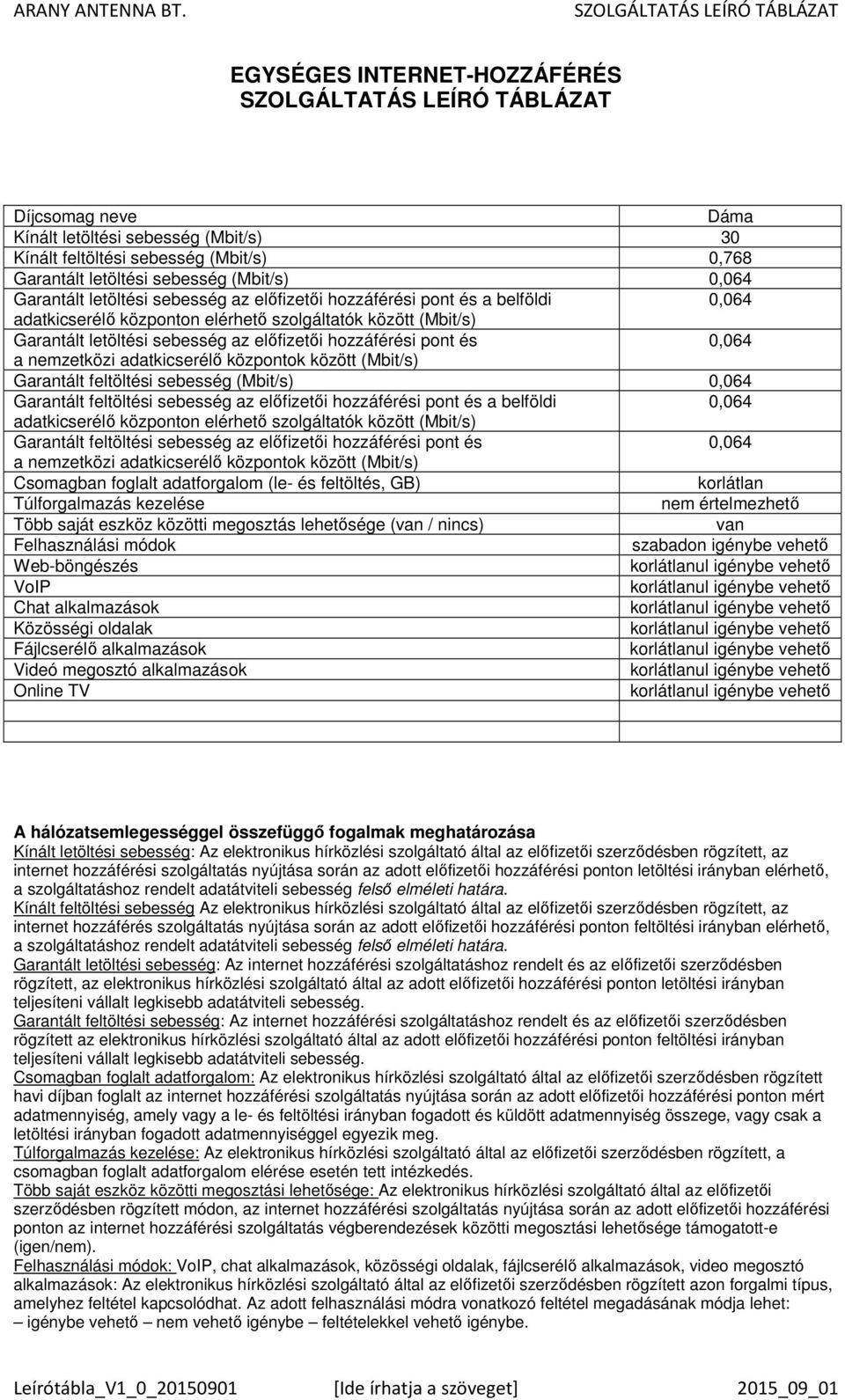 Garantált letöltési sebesség (Mbit/s)