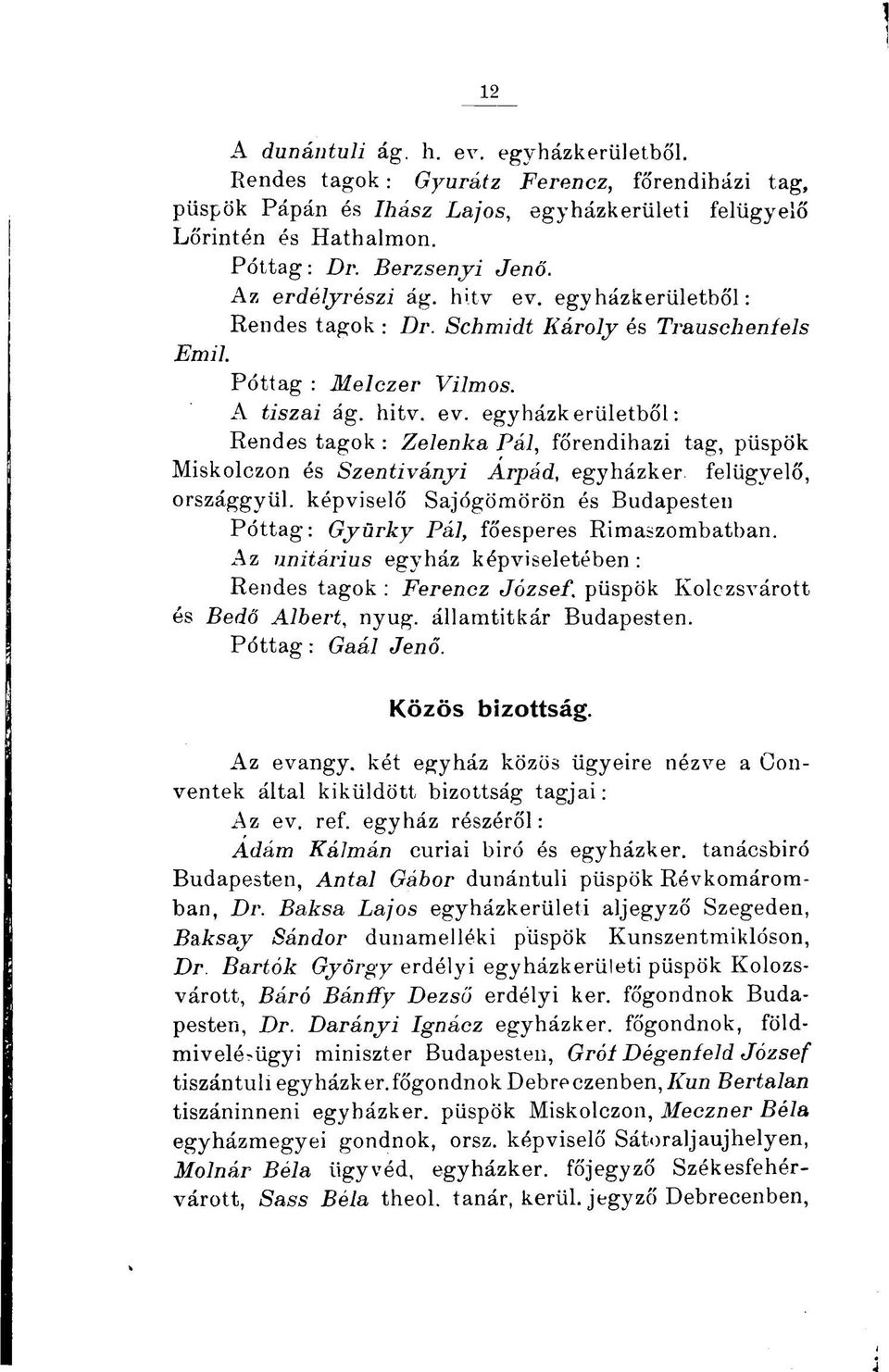 felügyelő, országgyül. képviselő Sajógömörön és Budapesten Póttag: Gyürky Pál, főesperes Rimaszombatban.