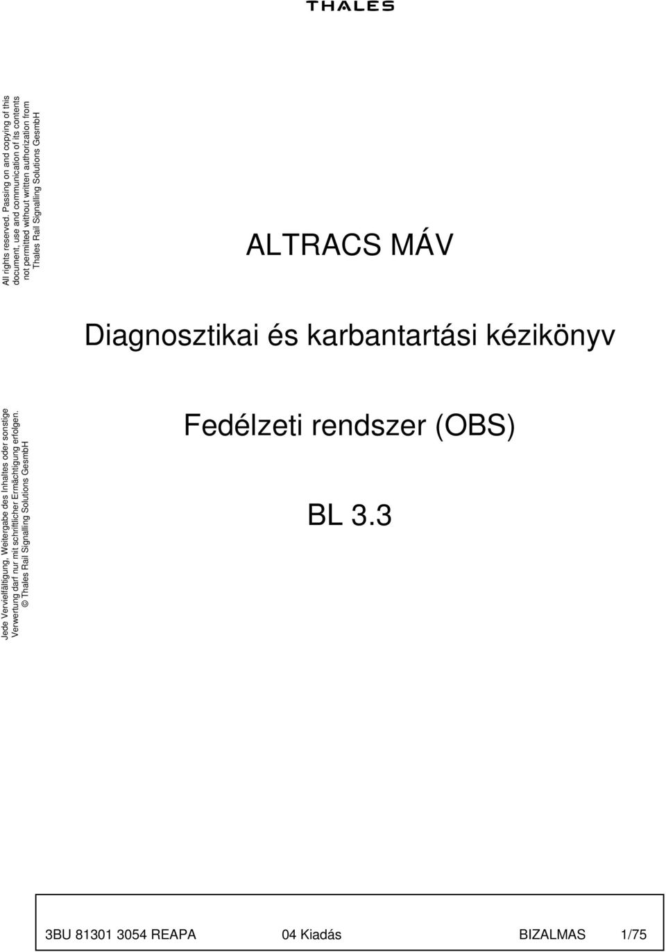 FEDLAP. BIZALMAS Karbantartási kézikönyv Diagnosztikai és karbantartási  kézikönyv Fedélzeti rendszer (OBS) - PDF Free Download