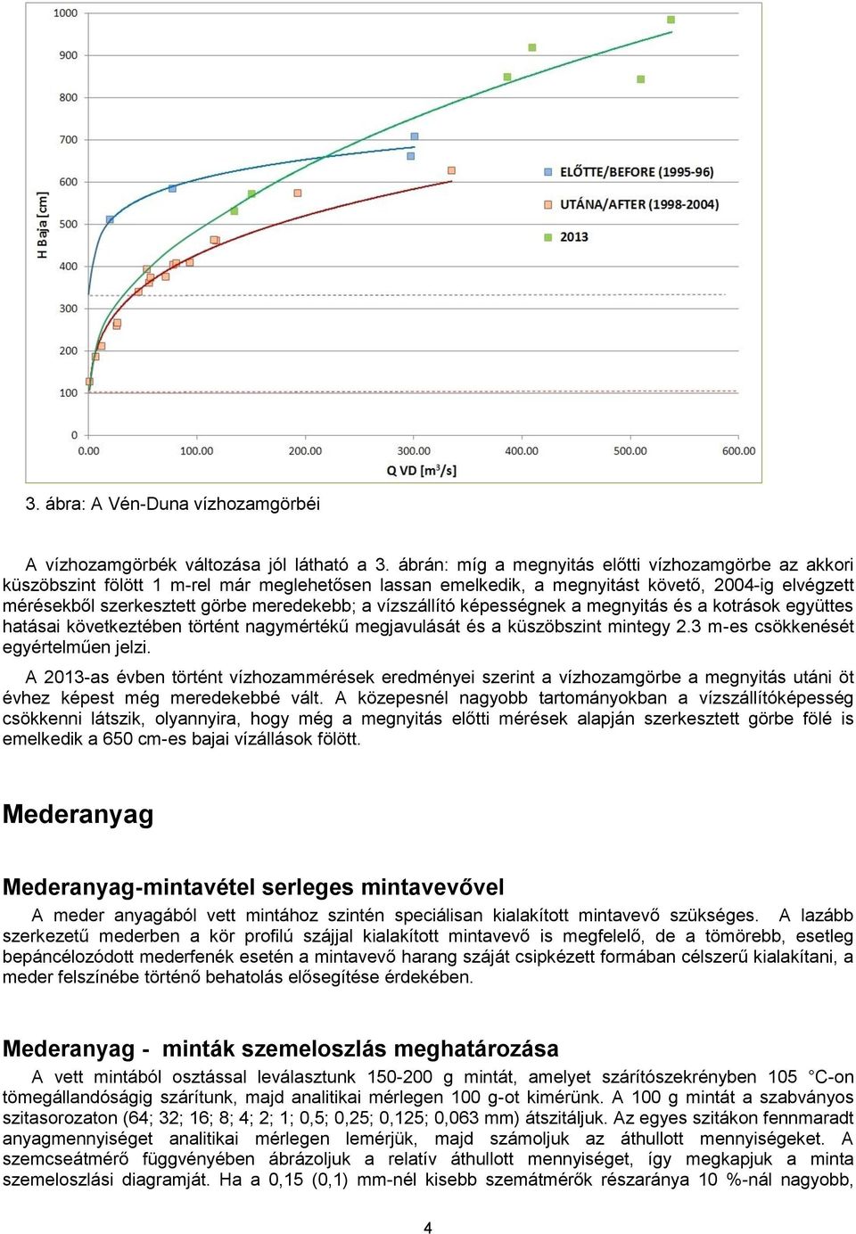 vízszállító képességnek a megnyitás és a kotrások együttes hatásai következtében történt nagymértékű megjavulását és a küszöbszint mintegy 2.3 m-es csökkenését egyértelműen jelzi.