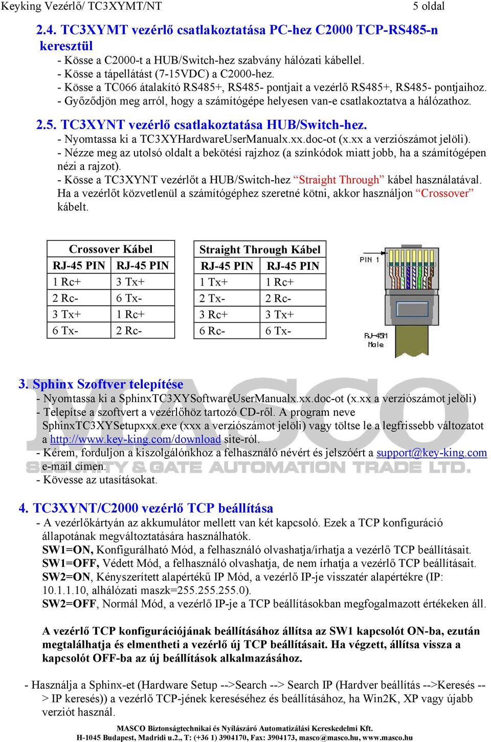 - Nyomtassa ki a TC3XYHardwareUserManualx.xx.doc-ot (x.xx a verziószámot jelöli). - Nézze meg az utolsó oldalt a bekötési rajzhoz (a színkódok miatt jobb, ha a számítógépen nézi a rajzot).