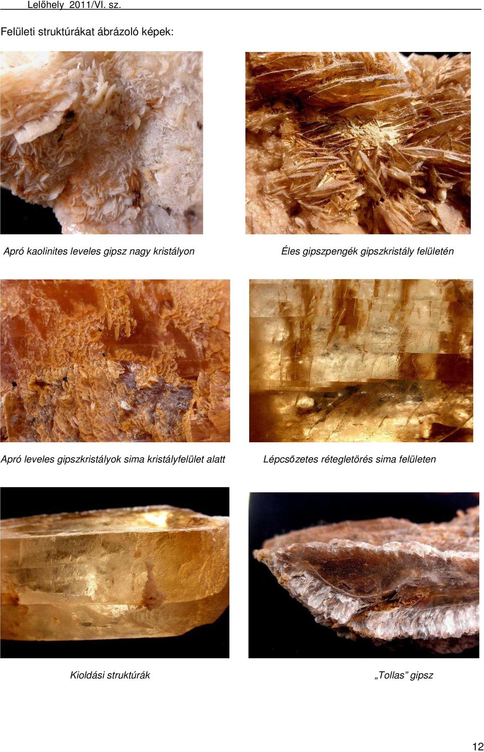 Apró leveles gipszkristályok sima kristályfelület alatt
