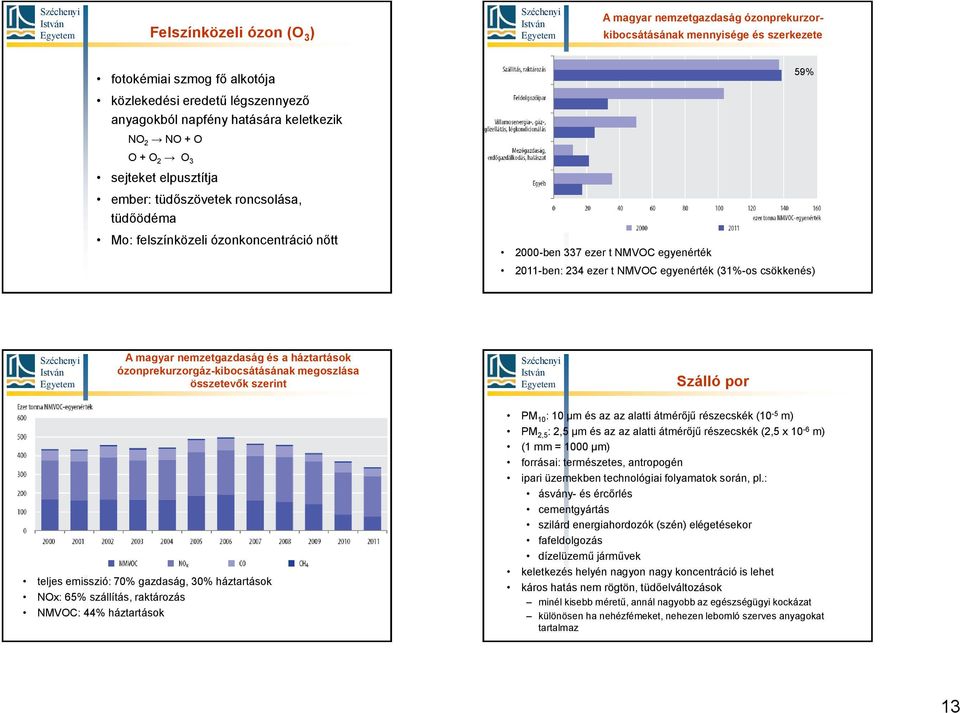 NMVOC egyenérték (31%-os csökkenés) A magyar nemzetgazdaság és a háztartások ózonprekurzorgáz-kibocsátásának megoszlása összetevők szerint Szálló por teljes emisszió: 70% gazdaság, 30% háztartások