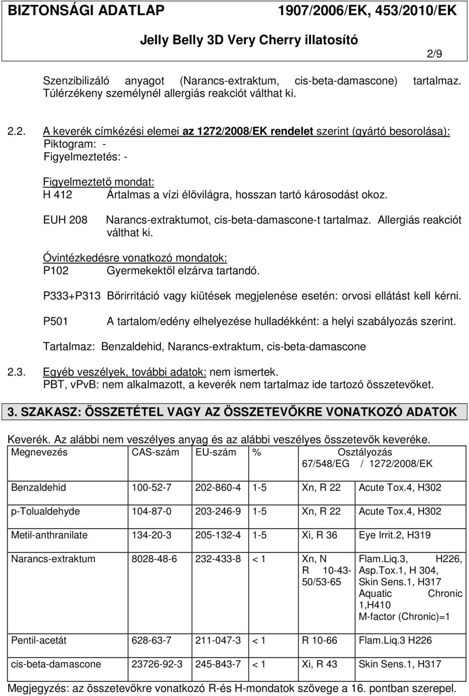 Allergiás reakciót válthat ki. Óvintézkedésre vonatkozó mondatok: P102 Gyermekektől elzárva tartandó. P333+P313 Bőrirritáció vagy kiütések megjelenése esetén: orvosi ellátást kell kérni.