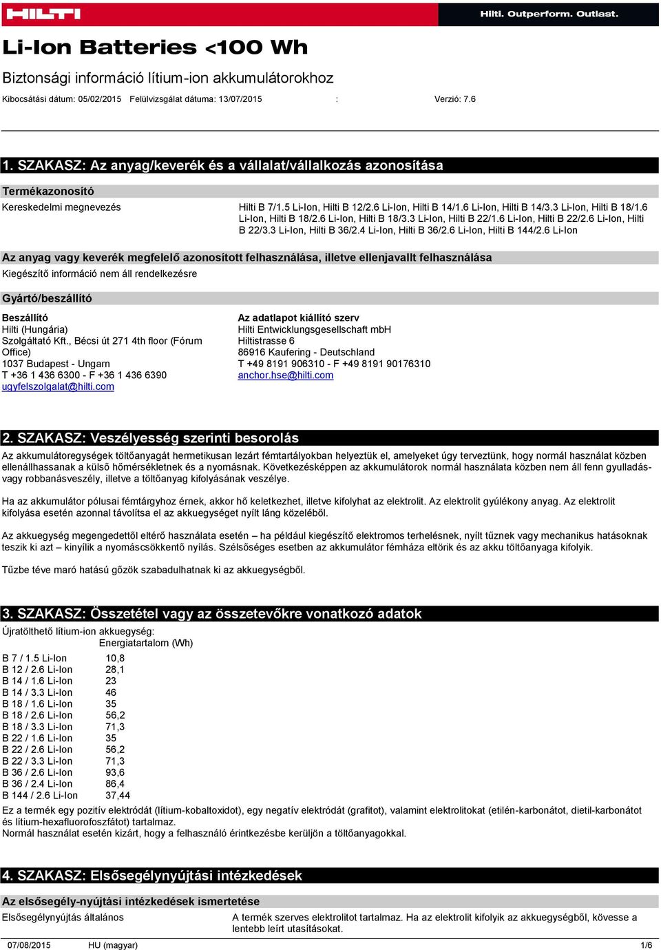 6 Li-Ion, Hilti B 22/3.3 Li-Ion, Hilti B 36/2.4 Li-Ion, Hilti B 36/2.6 Li-Ion, Hilti B 144/2.