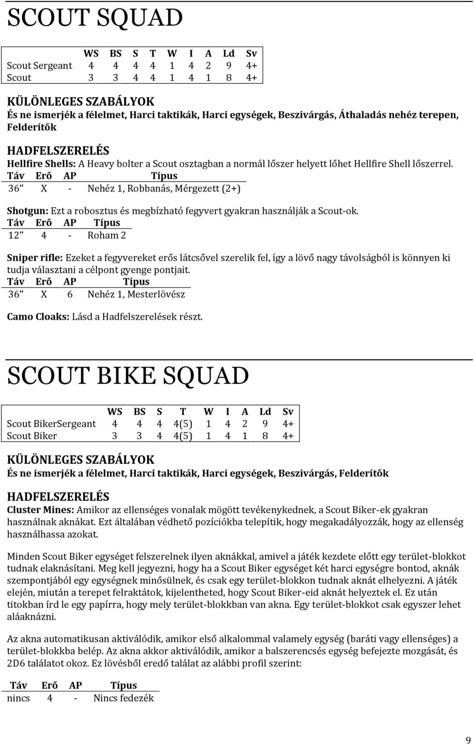 36 X - Nehéz 1, Robbanás, Mérgezett (2+) Shotgun: Ezt a robosztus és megbízható fegyvert gyakran használják a Scout-ok.