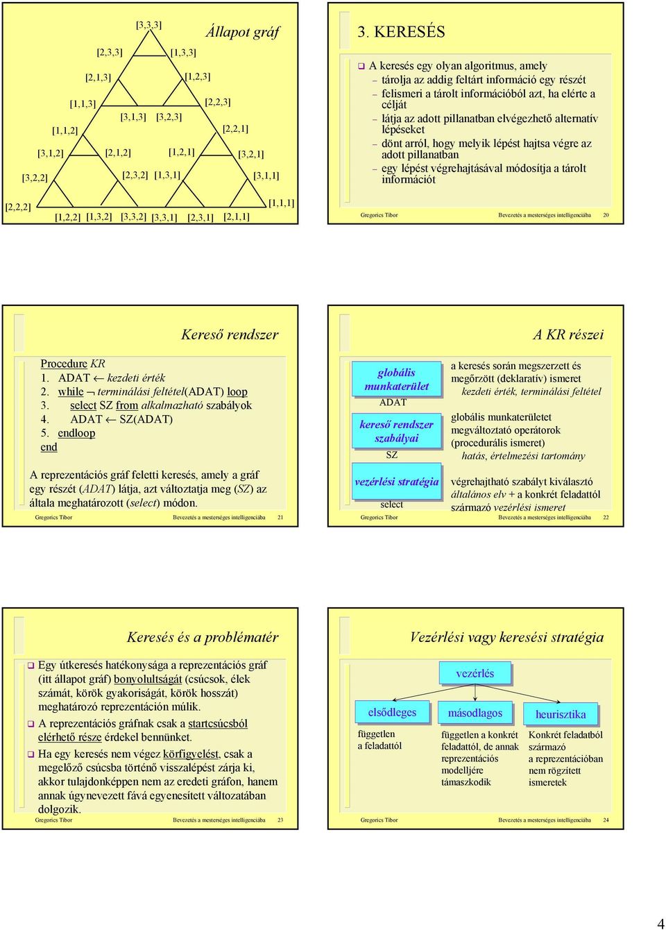 arról, hogy mlyik lépést hajtsa végr az adott pillanatban gy lépést végrhajtásával módosítja a tárolt információt [2,2,2] [1,2,2] [1,3,2] [3,3,2] [3,3,1] [2,3,1] [2,1,1] [1,1,1] Grgorics Tibor Bvztés