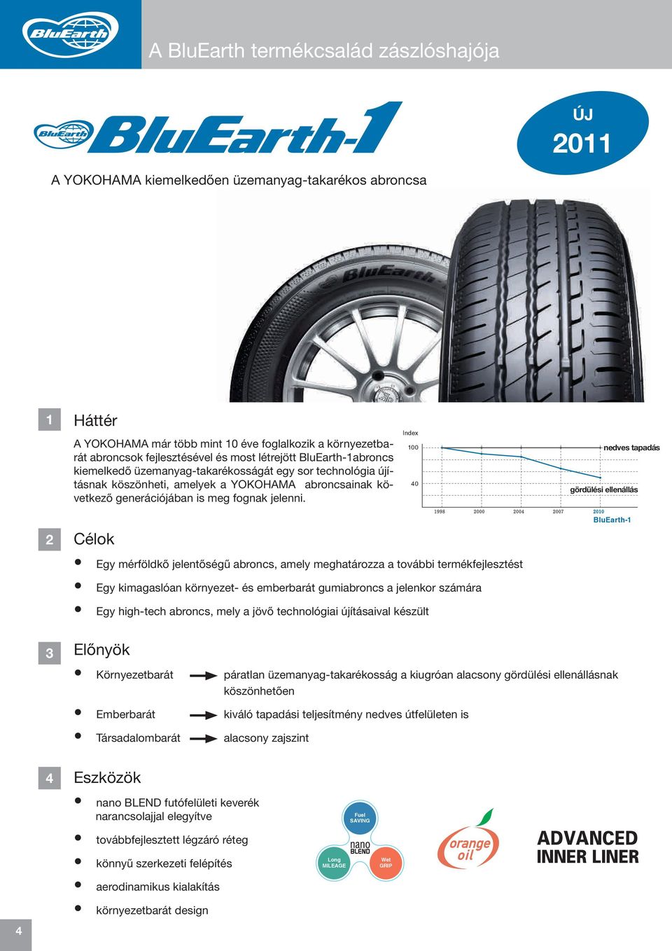 Index 100 40 nedves Wet Grip tapadás Rolling gördülési Resistance ellenállás 2 Célok Egy mérföldkő jelentőségű abroncs, amely meghatározza a további termékfejlesztést Egy kimagaslóan környezet- és