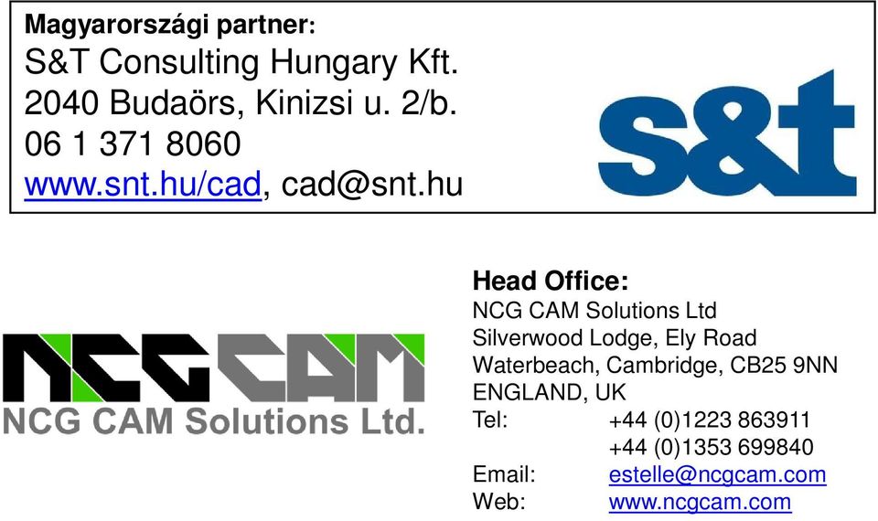 hu Head Office: NCG CAM Solutions Ltd Silverwood Lodge, Ely Road Waterbeach,